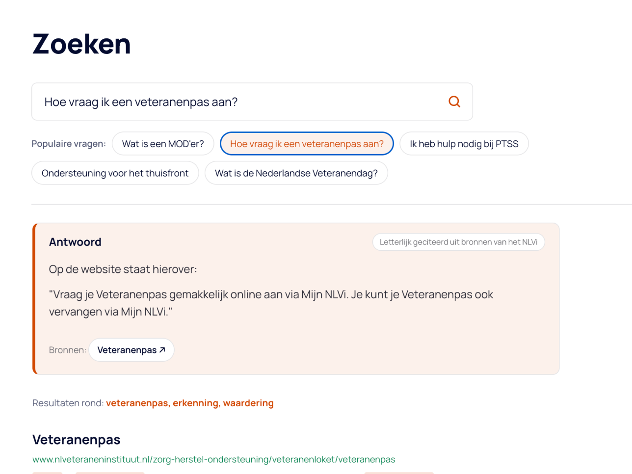 Slimme zoekfunctie met een antwoord uit de site-content