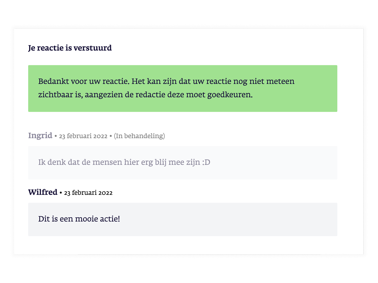Reactiemogelijkheid op contentpagina's